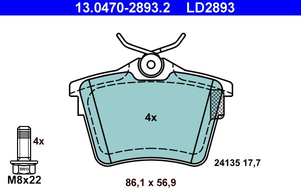 ATE 13.0470-2893.2 - Brake Pad Set, disc brake www.parts5.com