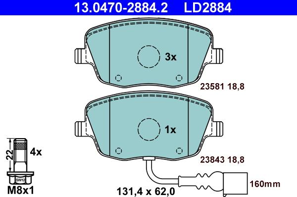 ATE 13.0470-2884.2 - Brake Pad Set, disc brake www.parts5.com