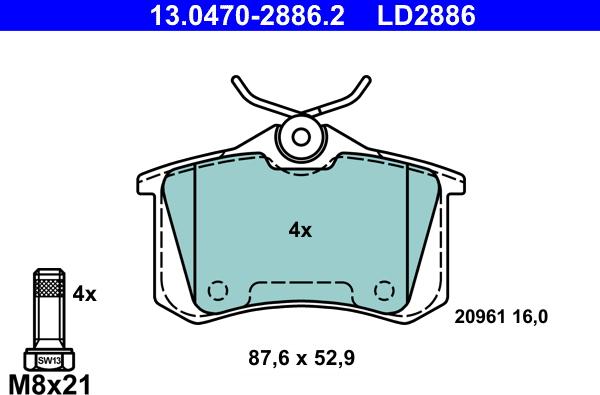 ATE 13.0470-2886.2 - Brake Pad Set, disc brake www.parts5.com