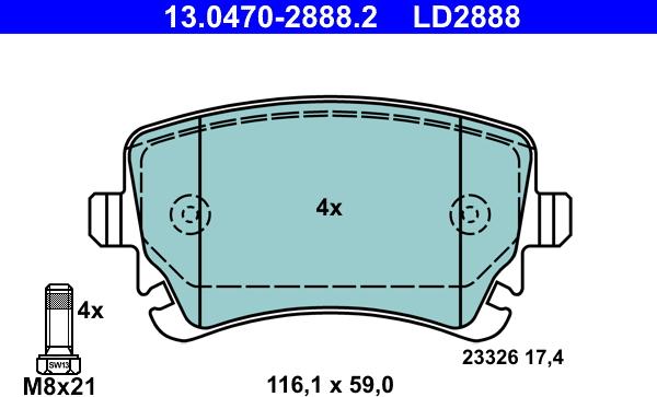 ATE 13.0470-2888.2 - Kit de plaquettes de frein, frein à disque www.parts5.com