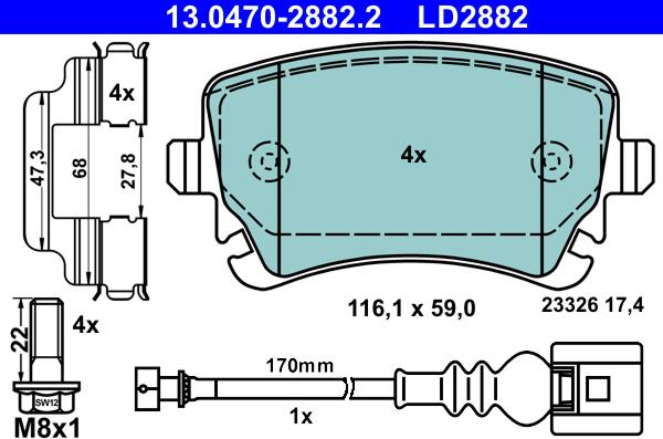 ATE 13.0470-2882.2 - Brake Pad Set, disc brake parts5.com