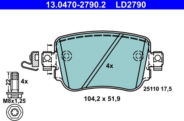 ATE 13.0470-2790.2 - Комплект спирачно феродо, дискови спирачки www.parts5.com