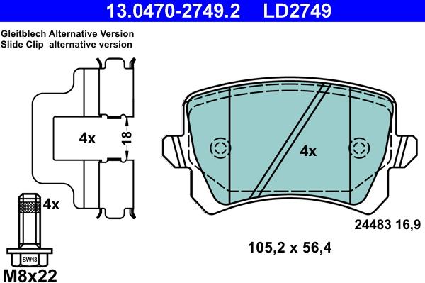 ATE 13.0470-2749.2 - Σετ τακάκια, δισκόφρενα www.parts5.com