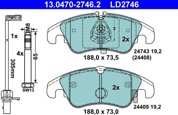 ATE 13.0470-2746.2 - Brake Pad Set, disc brake parts5.com