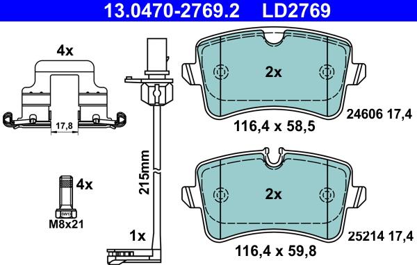 ATE 13.0470-2769.2 - Тормозные колодки, дисковые, комплект www.parts5.com