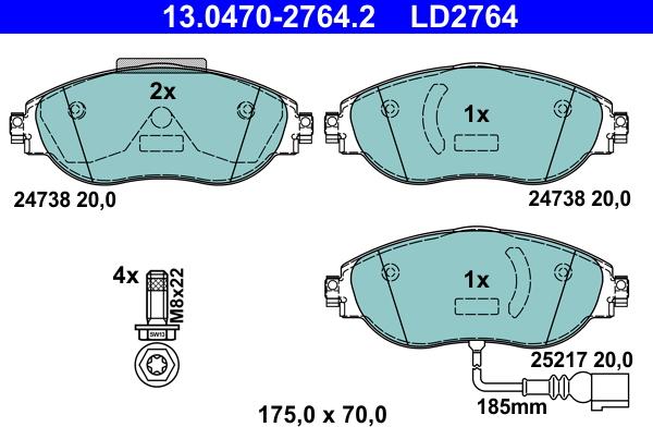 ATE 13.0470-2764.2 - Zestaw klocków hamulcowych, hamulce tarczowe www.parts5.com