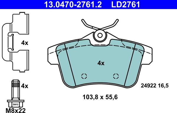 ATE 13.0470-2761.2 - Juego de pastillas de freno www.parts5.com