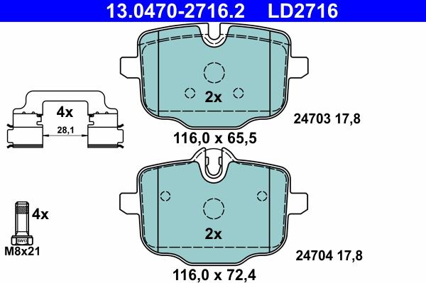 ATE 13.0470-2716.2 - Brake Pad Set, disc brake parts5.com