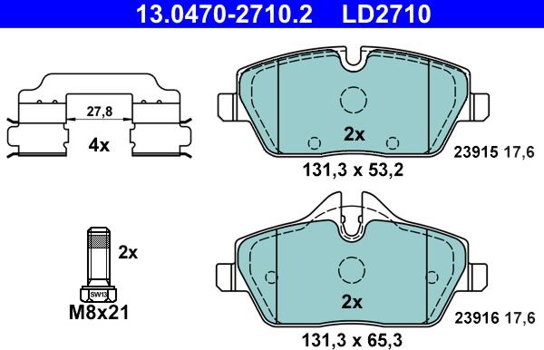 ATE 13.0470-2710.2 - Komplet zavornih oblog, ploscne (kolutne) zavore parts5.com