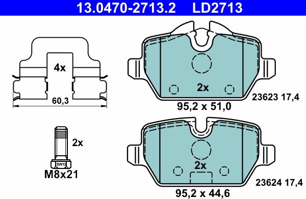 ATE 13.0470-2713.2 - Тормозные колодки, дисковые, комплект www.parts5.com