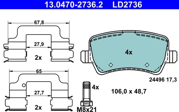 ATE 13.0470-2736.2 - Тормозные колодки, дисковые, комплект www.parts5.com