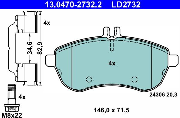 ATE 13.0470-2732.2 - Piduriklotsi komplekt,ketaspidur www.parts5.com