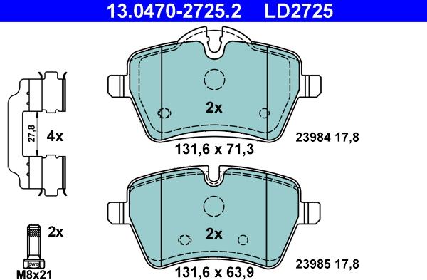 ATE 13.0470-2725.2 - Brake Pad Set, disc brake www.parts5.com