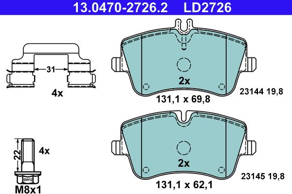 ATE 13.0470-2726.2 - Zestaw klocków hamulcowych, hamulce tarczowe www.parts5.com