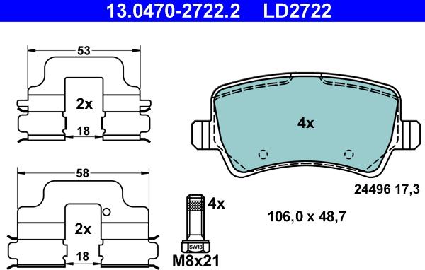 ATE 13.0470-2722.2 - Тормозные колодки, дисковые, комплект www.parts5.com