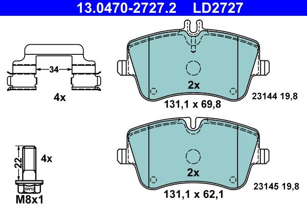 ATE 13.0470-2727.2 - Zestaw klocków hamulcowych, hamulce tarczowe www.parts5.com