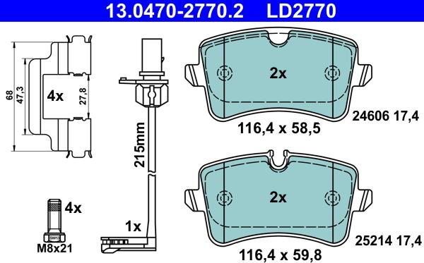 ATE 13.0470-2770.2 - Komplet zavornih oblog, ploscne (kolutne) zavore www.parts5.com