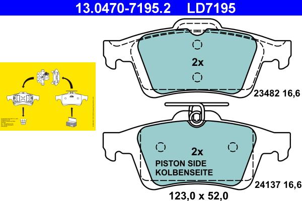 ATE 13.0470-7195.2 - Тормозные колодки, дисковые, комплект www.parts5.com