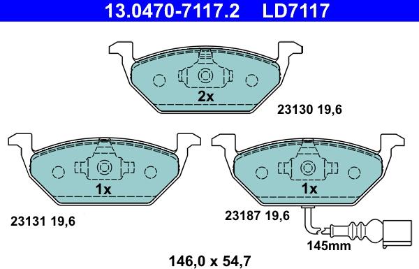 ATE 13.0470-7117.2 - Komplet zavornih oblog, ploscne (kolutne) zavore www.parts5.com