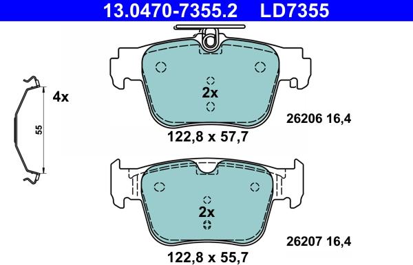 ATE 13.0470-7355.2 - Brake Pad Set, disc brake www.parts5.com