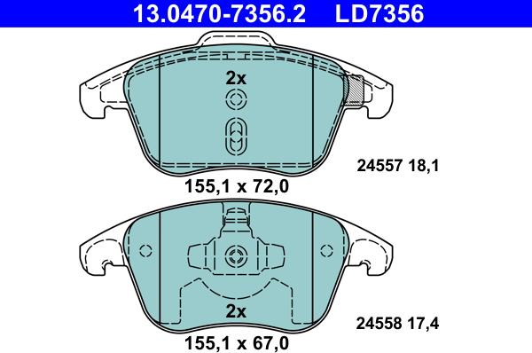 ATE 13.0470-7356.2 - Тормозные колодки, дисковые, комплект www.parts5.com