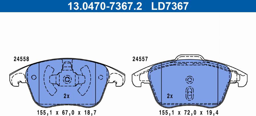 ATE 13.0470-7367.2 - Bremsbelagsatz, Scheibenbremse www.parts5.com