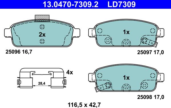 ATE 13.0470-7309.2 - Set placute frana,frana disc www.parts5.com