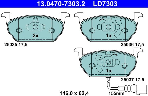 ATE 13.0470-7303.2 - Komplet pločica, disk-kočnica www.parts5.com