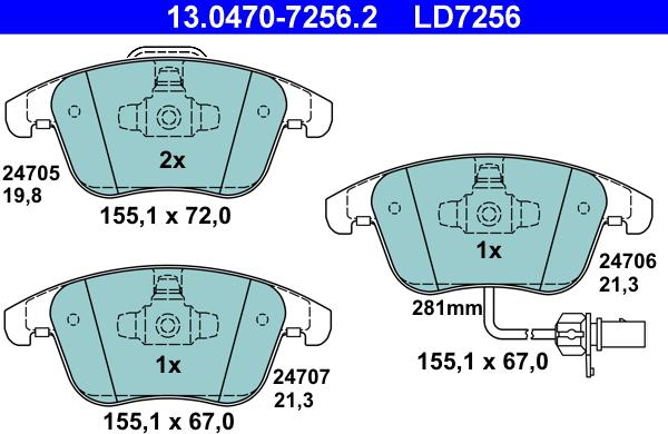 ATE 13.0470-7256.2 - Brake Pad Set, disc brake www.parts5.com