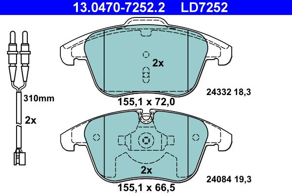 ATE 13.0470-7252.2 - Brake Pad Set, disc brake www.parts5.com