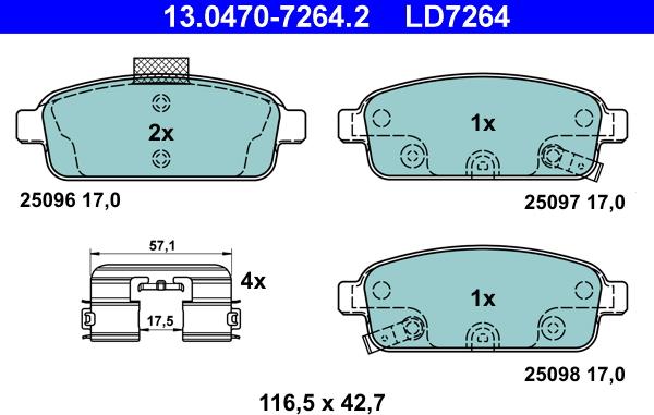 ATE 13.0470-7264.2 - Set placute frana,frana disc parts5.com