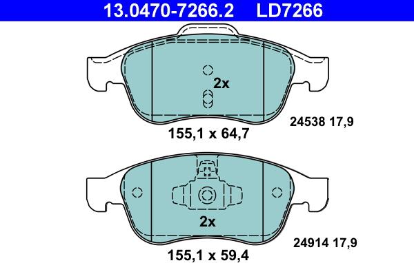 ATE 13.0470-7266.2 - Σετ τακάκια, δισκόφρενα www.parts5.com