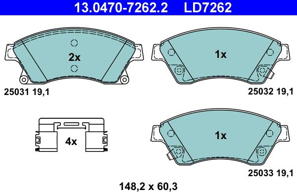 ATE 13.0470-7262.2 - Комплект спирачно феродо, дискови спирачки www.parts5.com