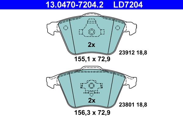 ATE 13.0470-7204.2 - Тормозные колодки, дисковые, комплект www.parts5.com