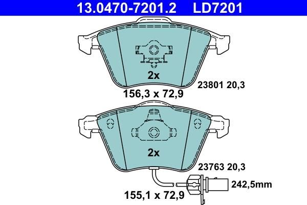 ATE 13.0470-7201.2 - Σετ τακάκια, δισκόφρενα www.parts5.com