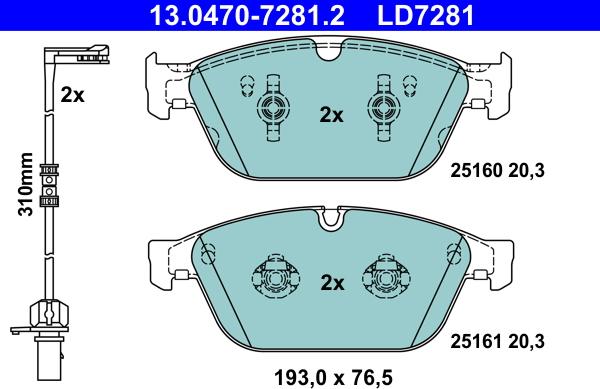 ATE 13.0470-7281.2 - Sada brzdových destiček, kotoučová brzda www.parts5.com