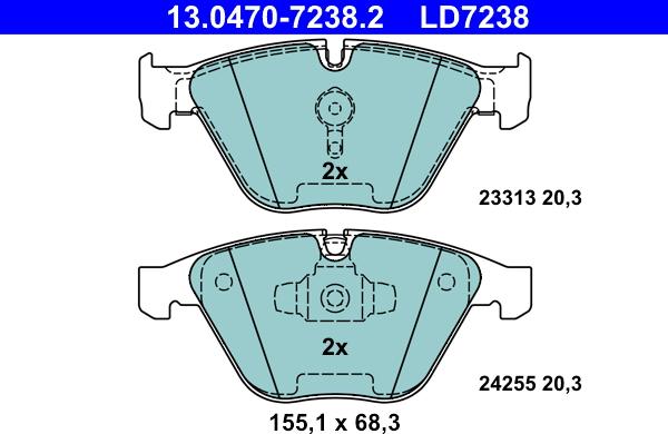 ATE 13.0470-7238.2 - Тормозные колодки, дисковые, комплект www.parts5.com