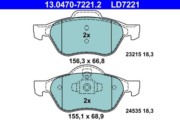 ATE 13.0470-7221.2 - Тормозные колодки, дисковые, комплект www.parts5.com