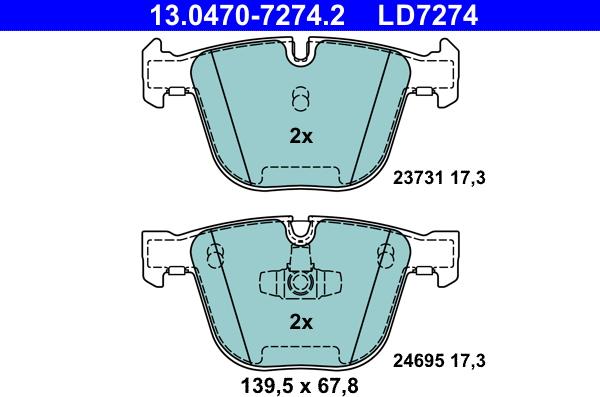 ATE 13.0470-7274.2 - Set placute frana,frana disc www.parts5.com