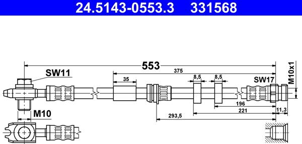 ATE 24.5143-0553.3 - Brake Hose www.parts5.com