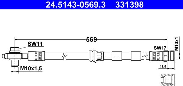 ATE 24.5143-0569.3 - Brake Hose www.parts5.com