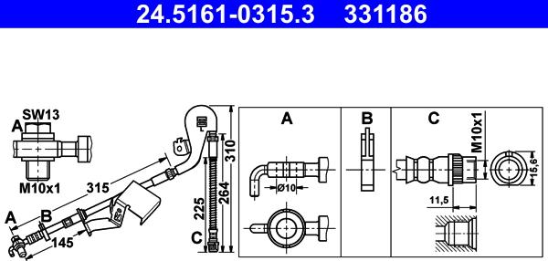 ATE 24.5161-0315.3 - Brake Hose www.parts5.com