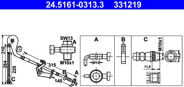 ATE 24.5161-0313.3 - Brake Hose www.parts5.com