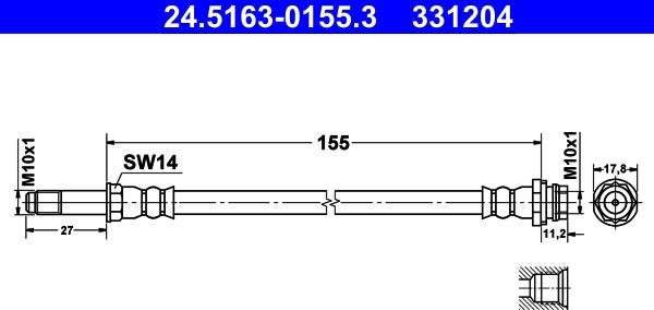 ATE 24.5163-0155.3 - Brake Hose parts5.com