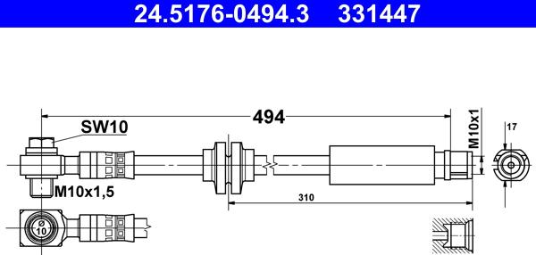 ATE 24.5176-0494.3 - Brake Hose www.parts5.com