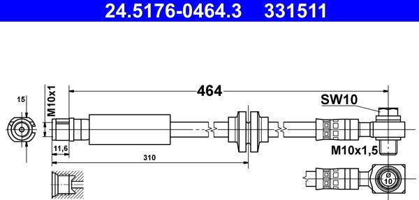 ATE 24.5176-0464.3 - Brake Hose www.parts5.com