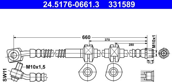 ATE 24.5176-0661.3 - Brake Hose www.parts5.com