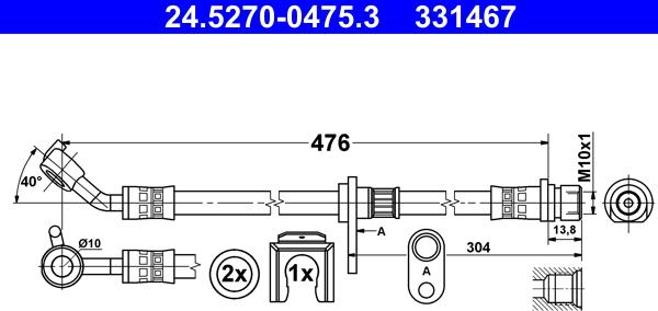 ATE 24.5270-0475.3 - Brake Hose www.parts5.com