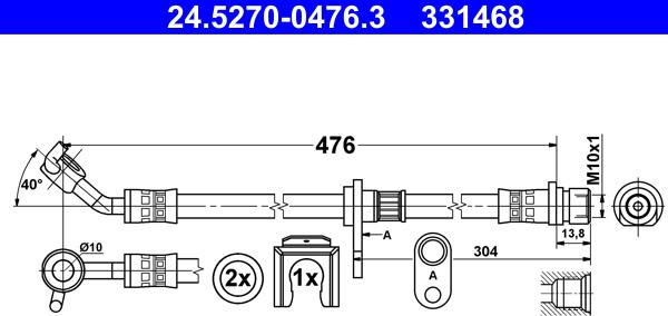 ATE 24.5270-0476.3 - Brake Hose www.parts5.com