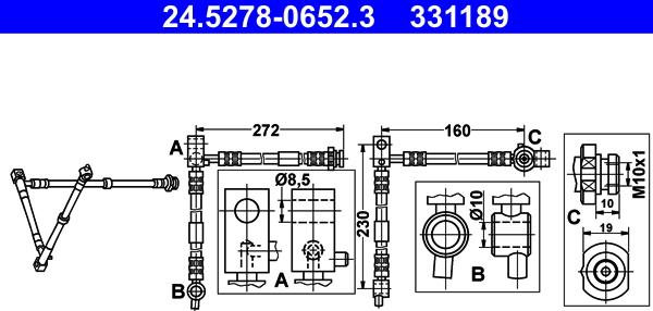 ATE 24.5278-0652.3 - Brake Hose www.parts5.com